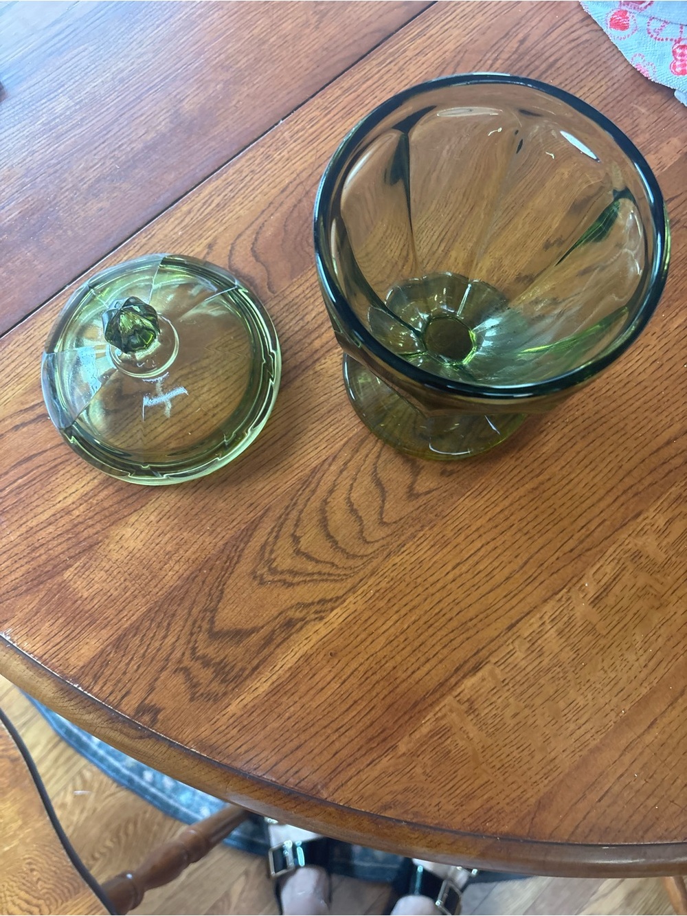 Green Glass Candy Jar with Lid - Home Dining